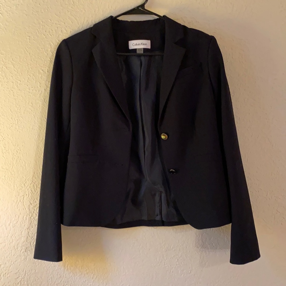 Calvin Klein navy blue suit.